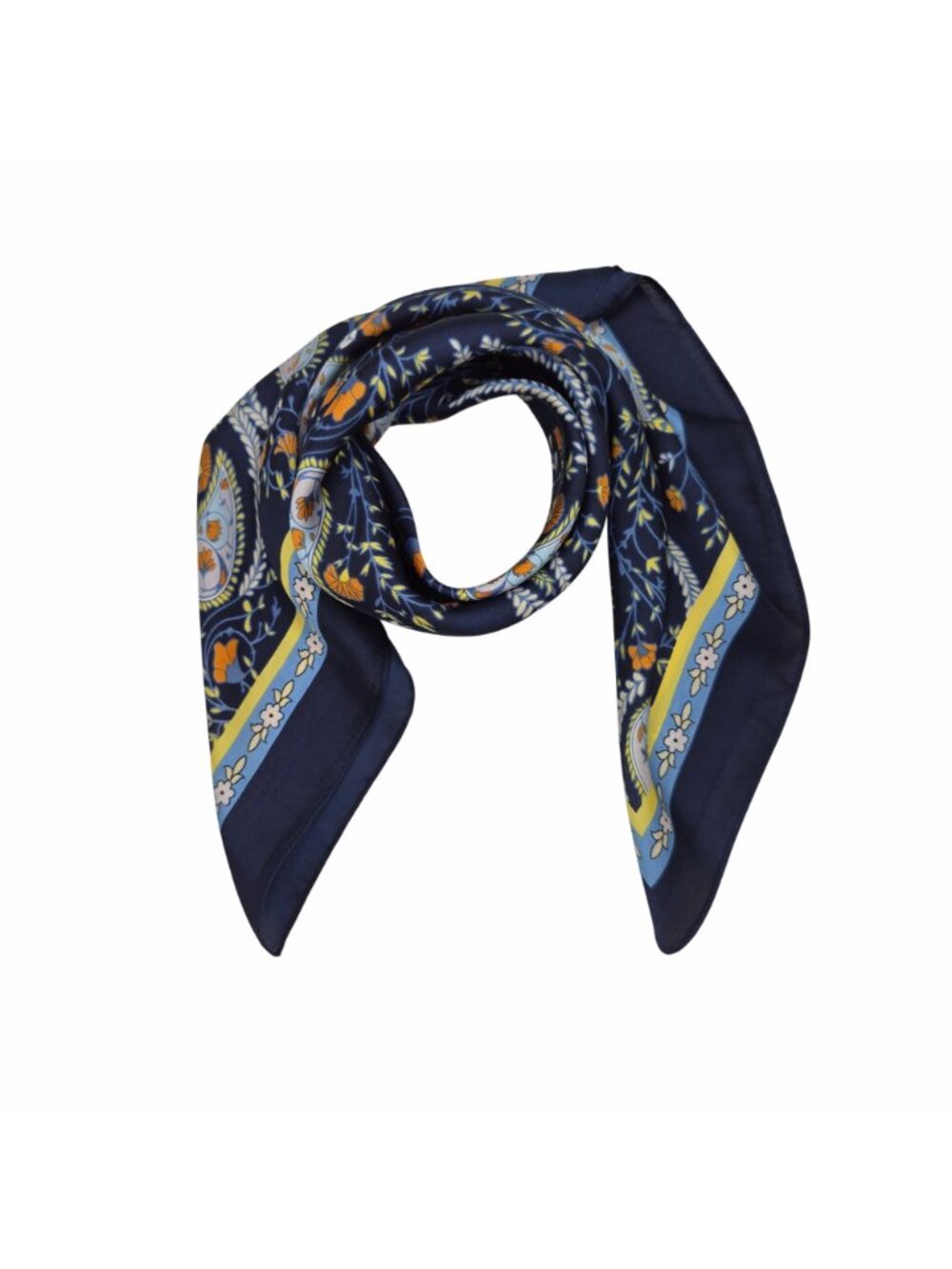 Elegant Navy Blue Floral Paisley Silky Satin Square Scarf Fashion Neck Accessory - Picture 3 of 6